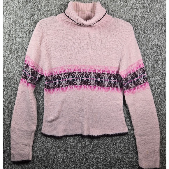 It's Our Time Sweaters - y2k Pink Fair Isle Turtleneck Sweater - Womens Small Knitwear Winter Warm